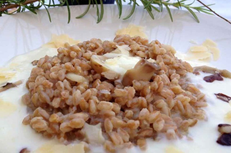 Farro ai porcini con fonduta aromatizzata al rosmarino
