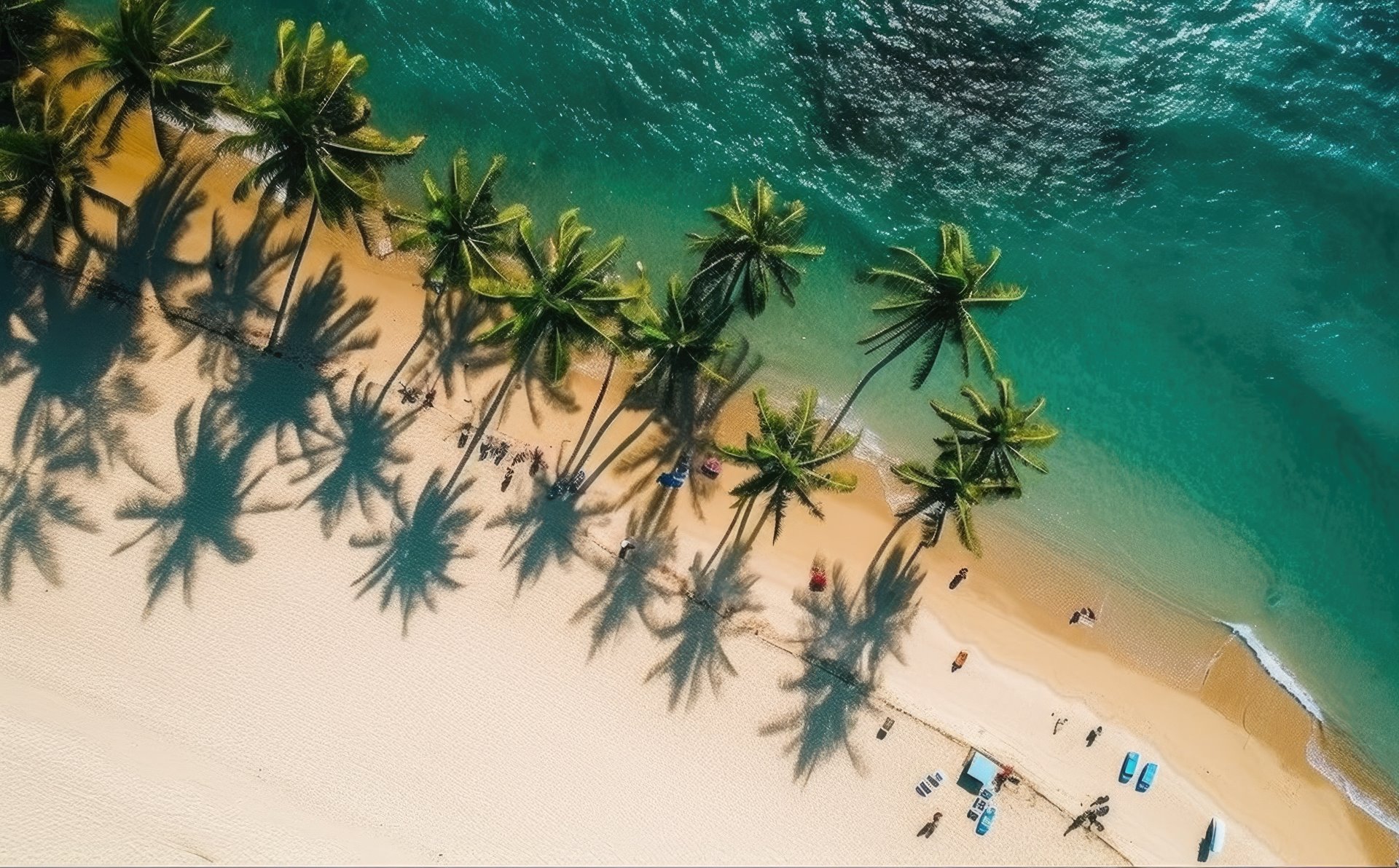 Vista aerea di una spiaggia bianca con acqua turchese a Zanzibar